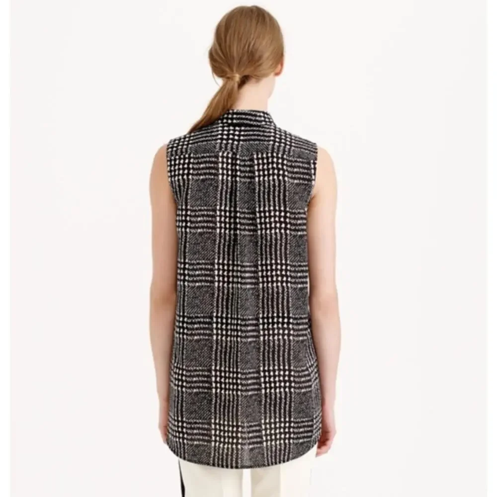 J. Crew Sleeveless Blouse in Graphic Plaid Black B1147 Size 0